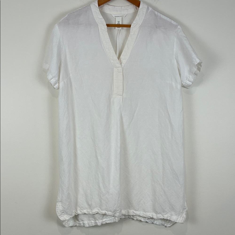 H&M Women XS White Linen-Blend Tunic Mini Dress Summer Cool Lightweight Coastal